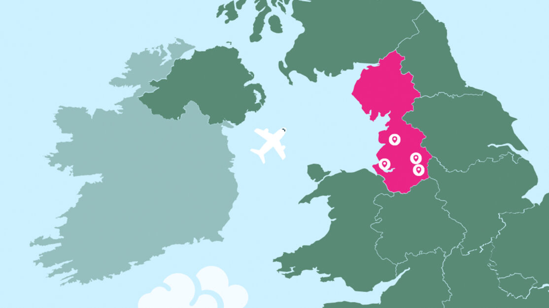 A screen shot of a map of the UK showing air ambulance locations