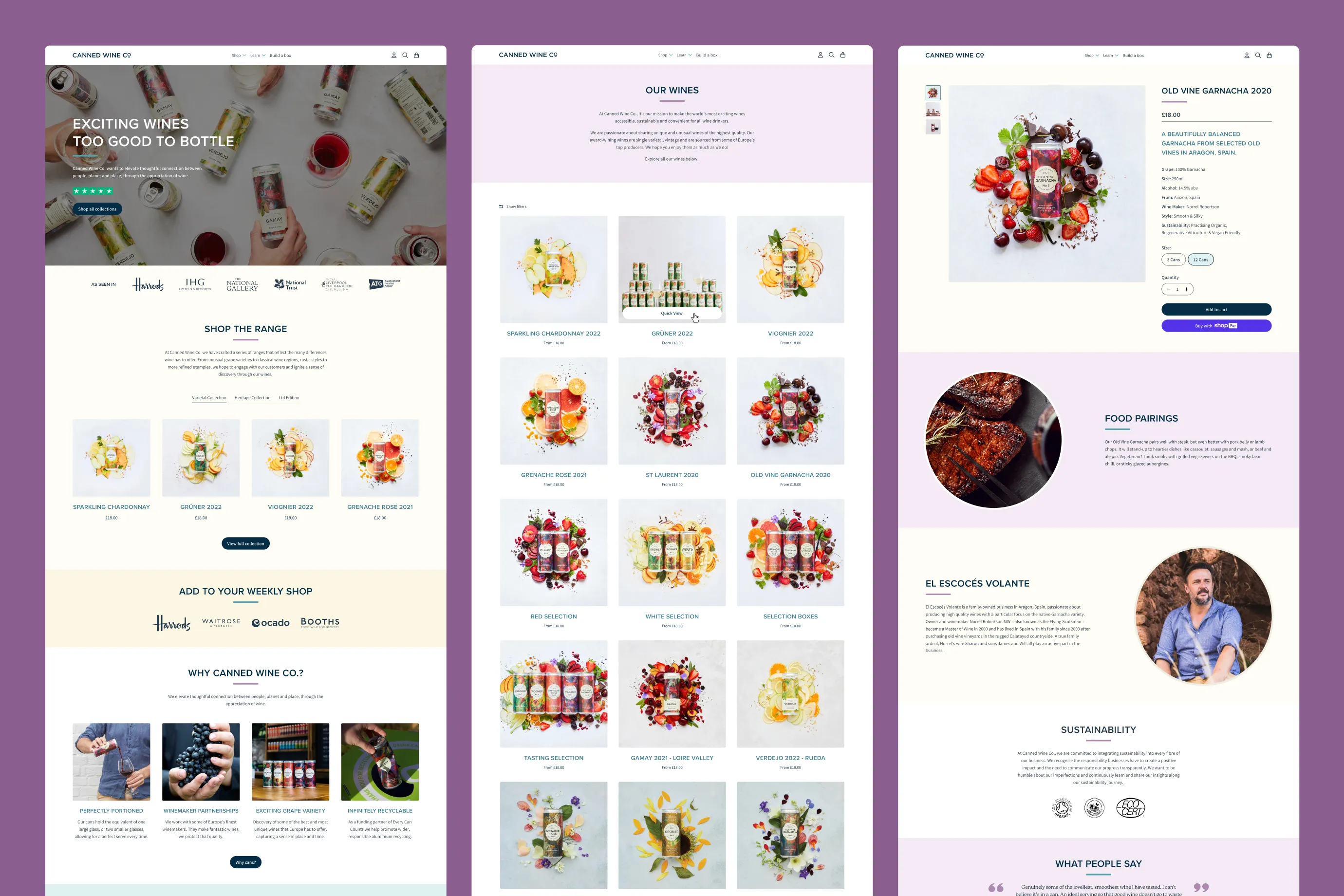 Canned Wine eCommerce website design mockups