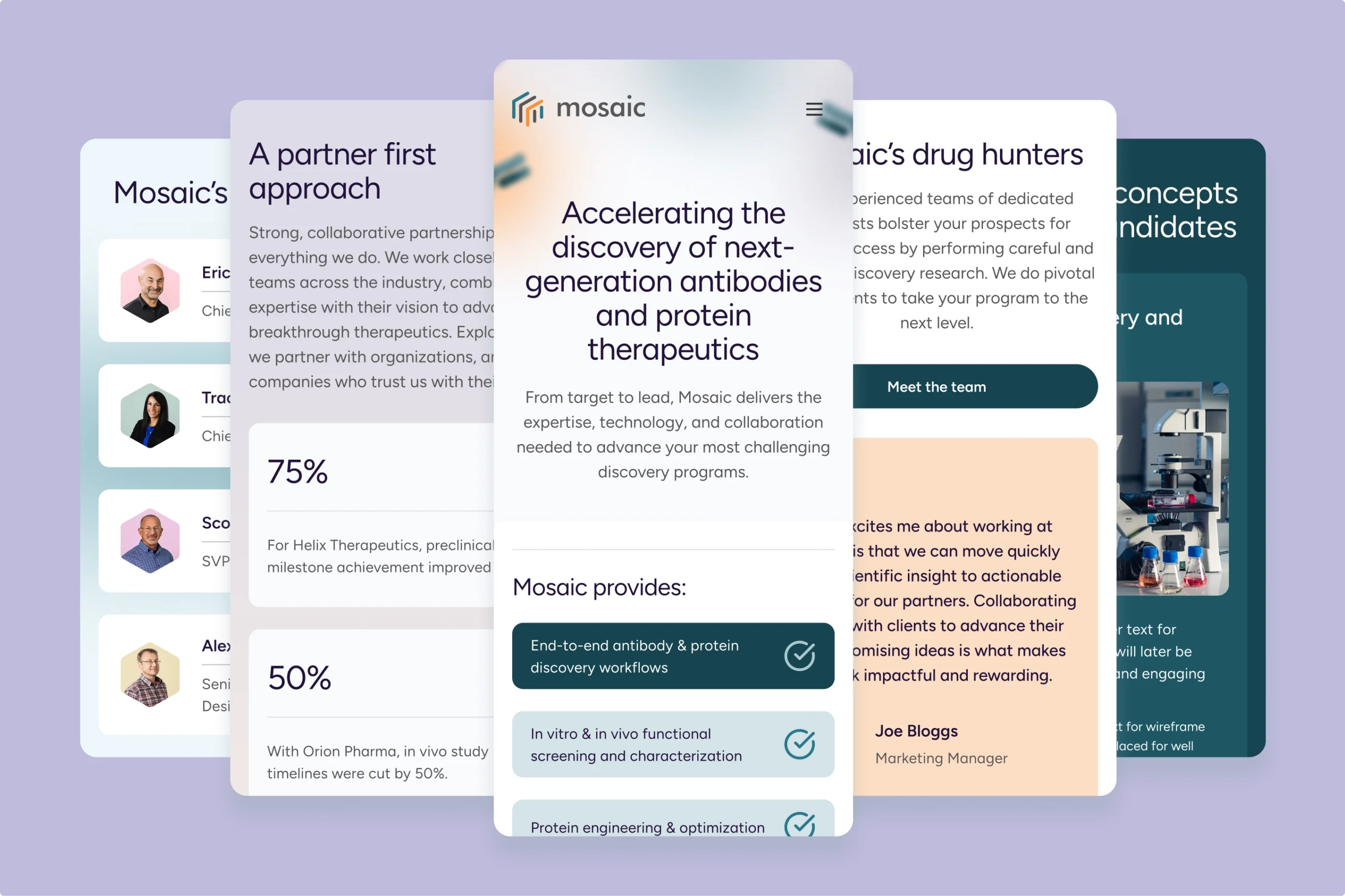 A preview of the Mosaic site on mobile screens.